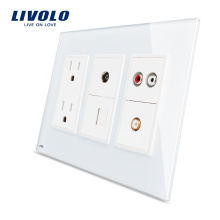 Livolo US-Standardsteckdose Weißes Kristallglas 15A AC-Wand-Powerpoints und TV-Internetzugang und Video-Audio-Buchse